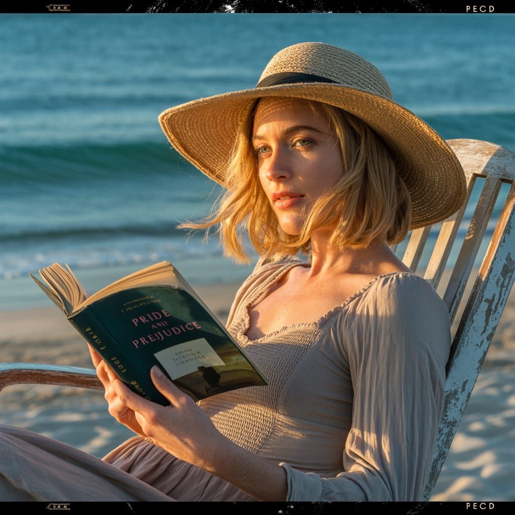 Woman Reading on Beach at Sunset