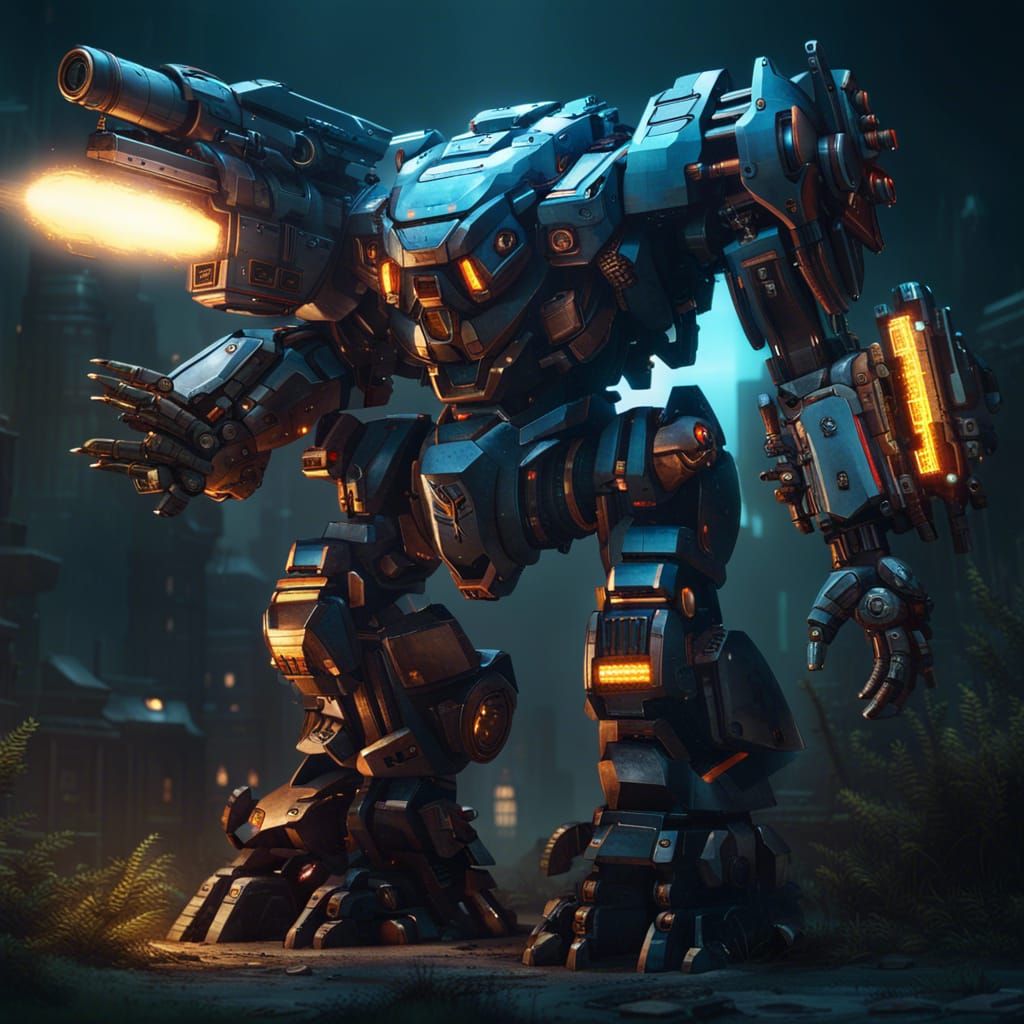 Detailed Mech Warrior with Glowing Armor