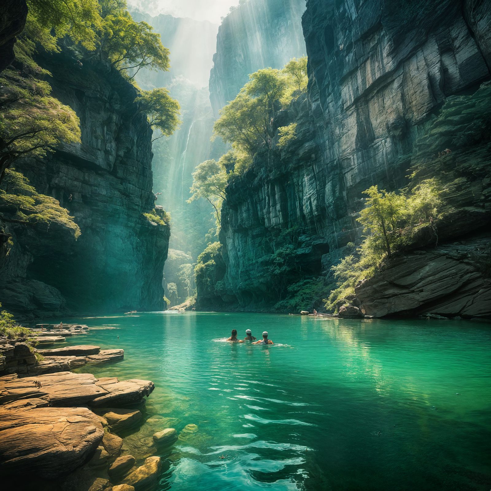 Tranquil Swimming Hole Surrounded by Rock Walls