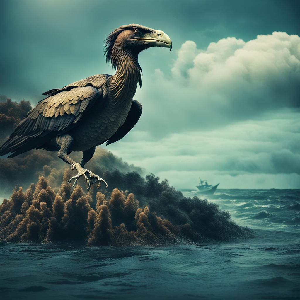 Dramatic Giant Bird at Sea: Cinematic Film Still