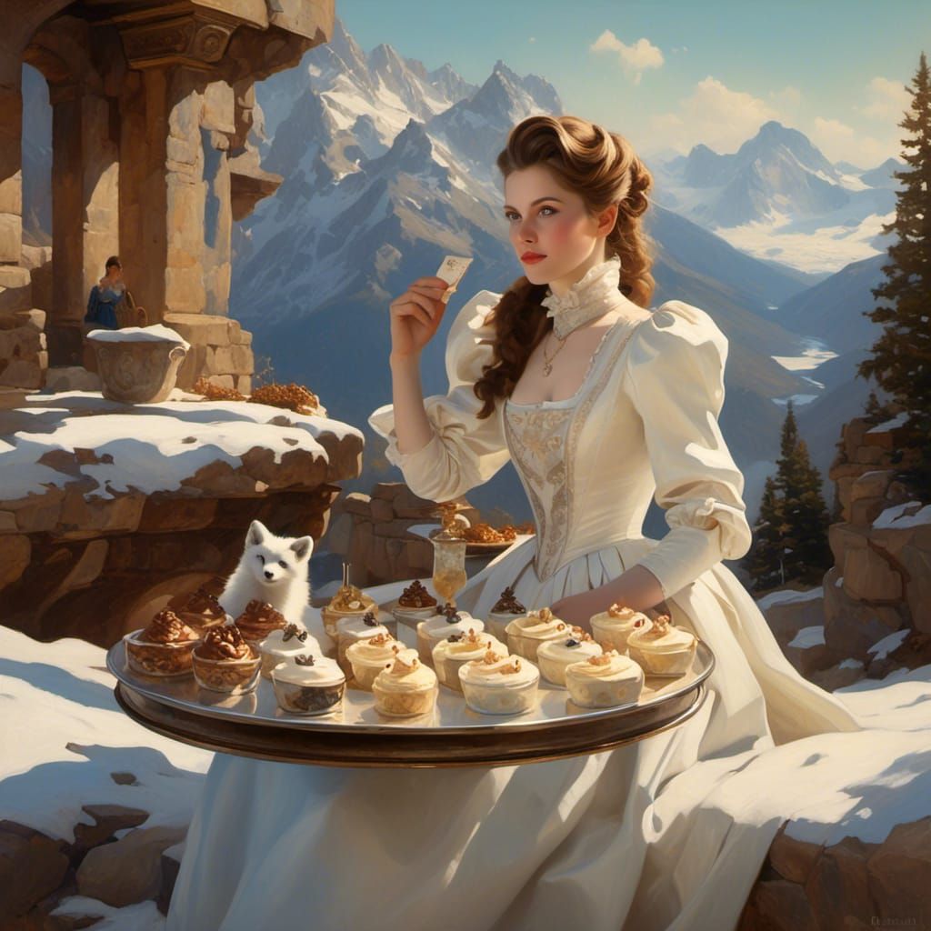 Anna Kendrick in Winter Landscape, Maxfield Parrish Style