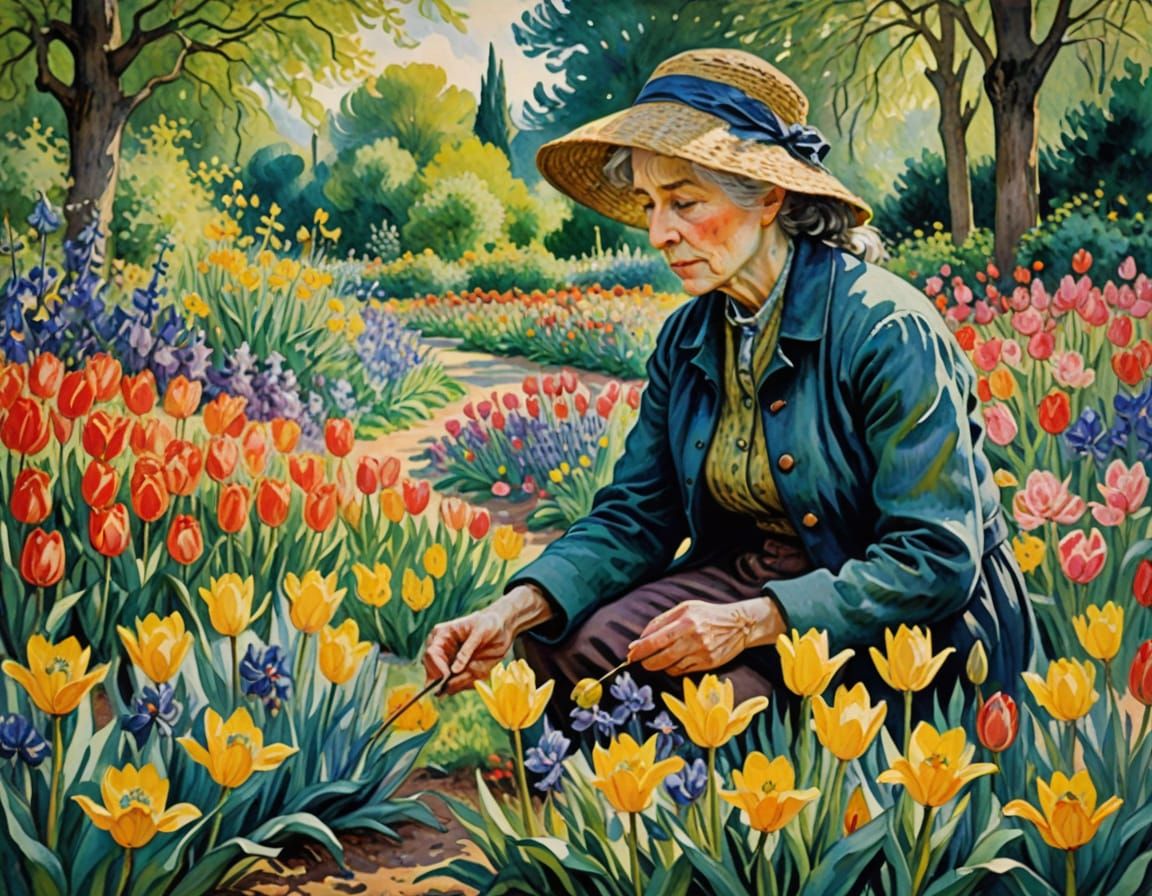 Vibrant Watercolor Garden Scene with Expressive Brushstrokes