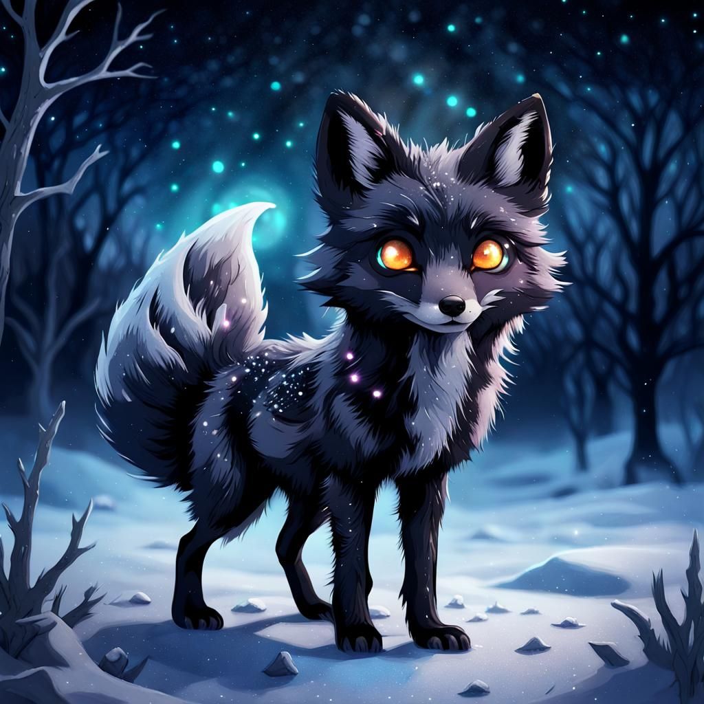 Undead Black Fox in Frozen Winter Scene