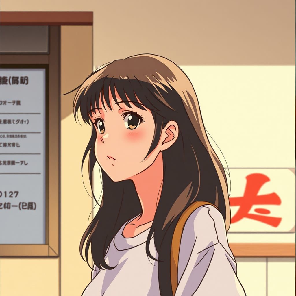 Vintage Anime Portrait in Traditional Hand-Painted Style