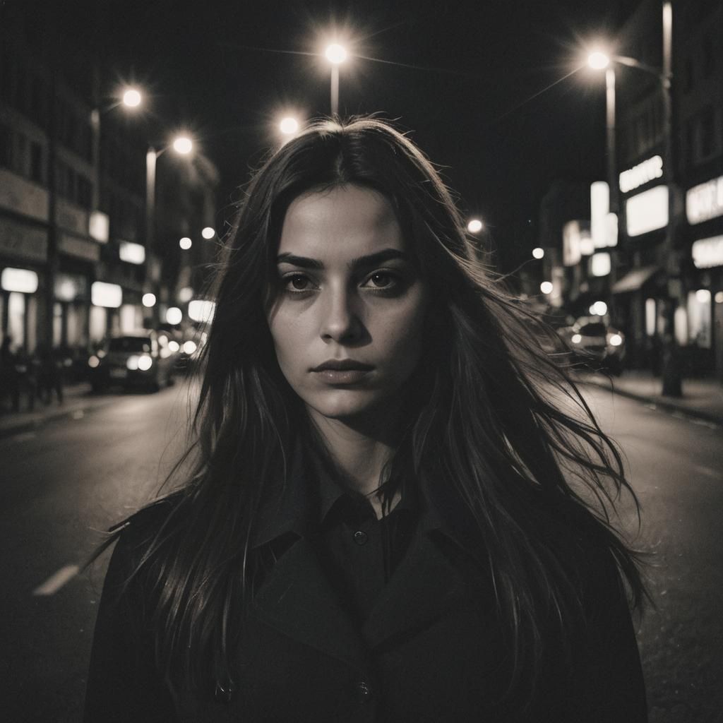 Film Noir Portrait of Woman with Moody Lighting