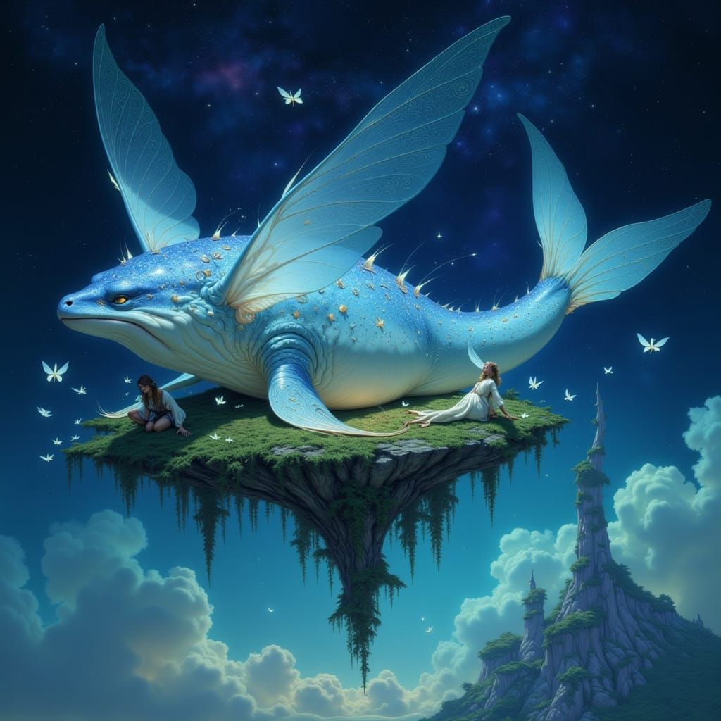 Celestial Whale Island with Starlight Weaving Sprites