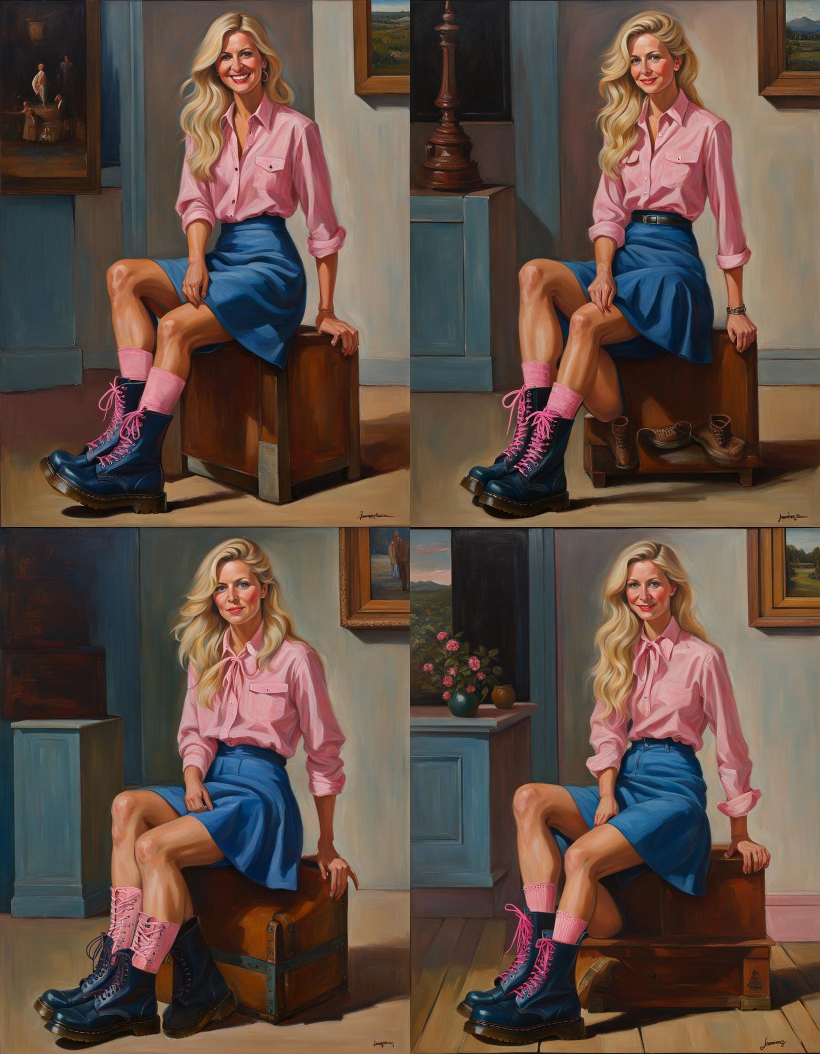 Woman in Pink and Blue, Oil Painting by Gurney