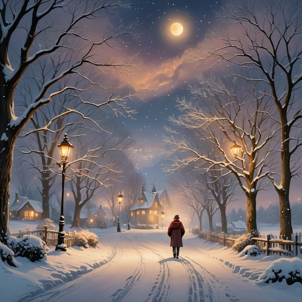 Whimsical Winter Wonderland, Fantasy Landscape in Golden Hou...
