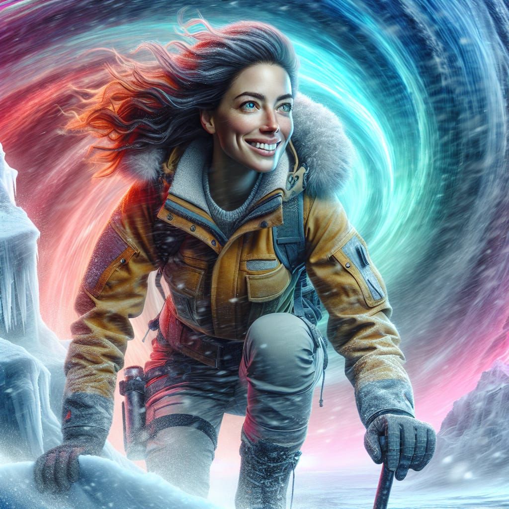 Explorer Snow-Skating on Polar Bear in Ice Tornado