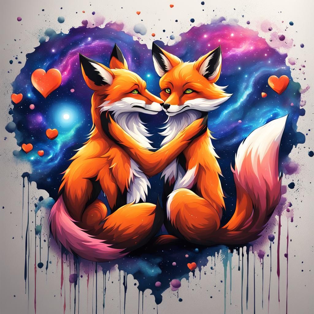 Foxes Create Heart with Tails in Graffiti Art