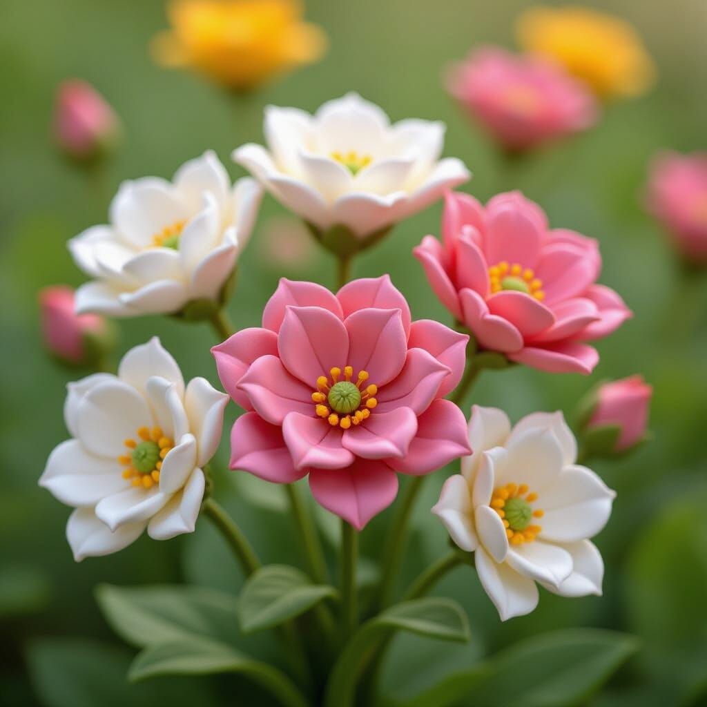 Intricate Clay Flowers in Art Nouveau Style