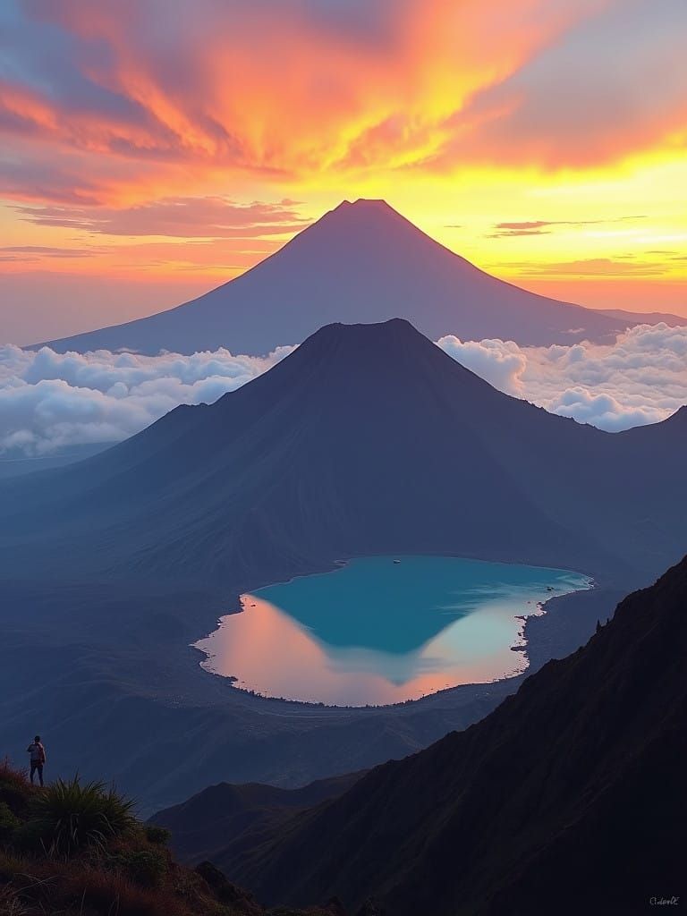 Misty Indonesian Mountain Landscape in Impressionist Style