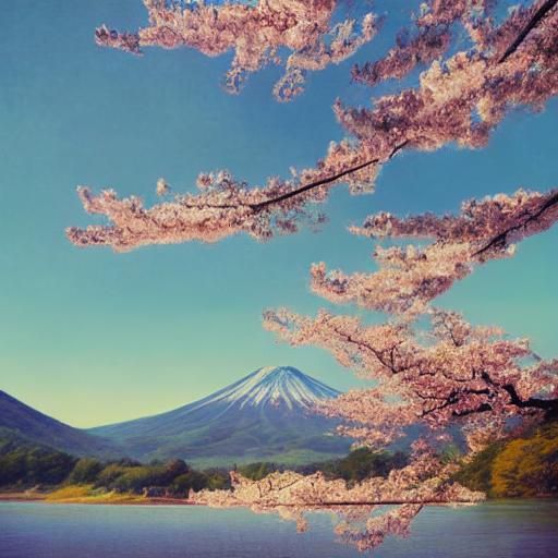 Sakura Tree by Lake: Watercolor Landscape