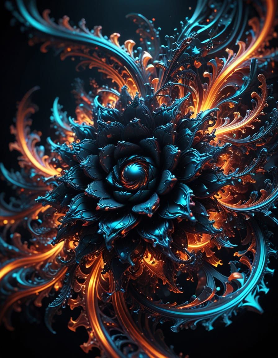 Vibrant Neon Fractal Design in a Dark Void