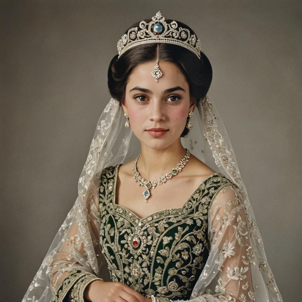 Princess in Embroidered Gown and Diamond Tiara