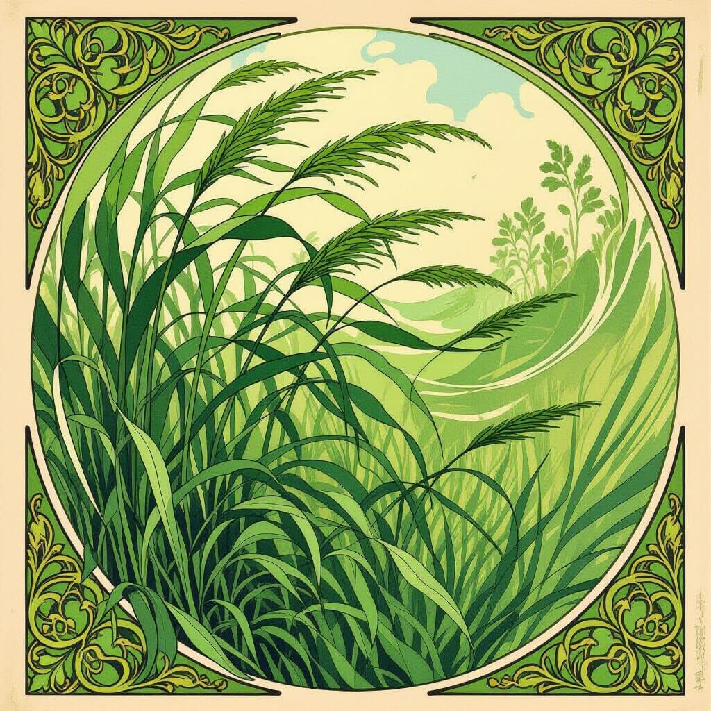 Abstract Art Nouveau Wind in Tall Grasses