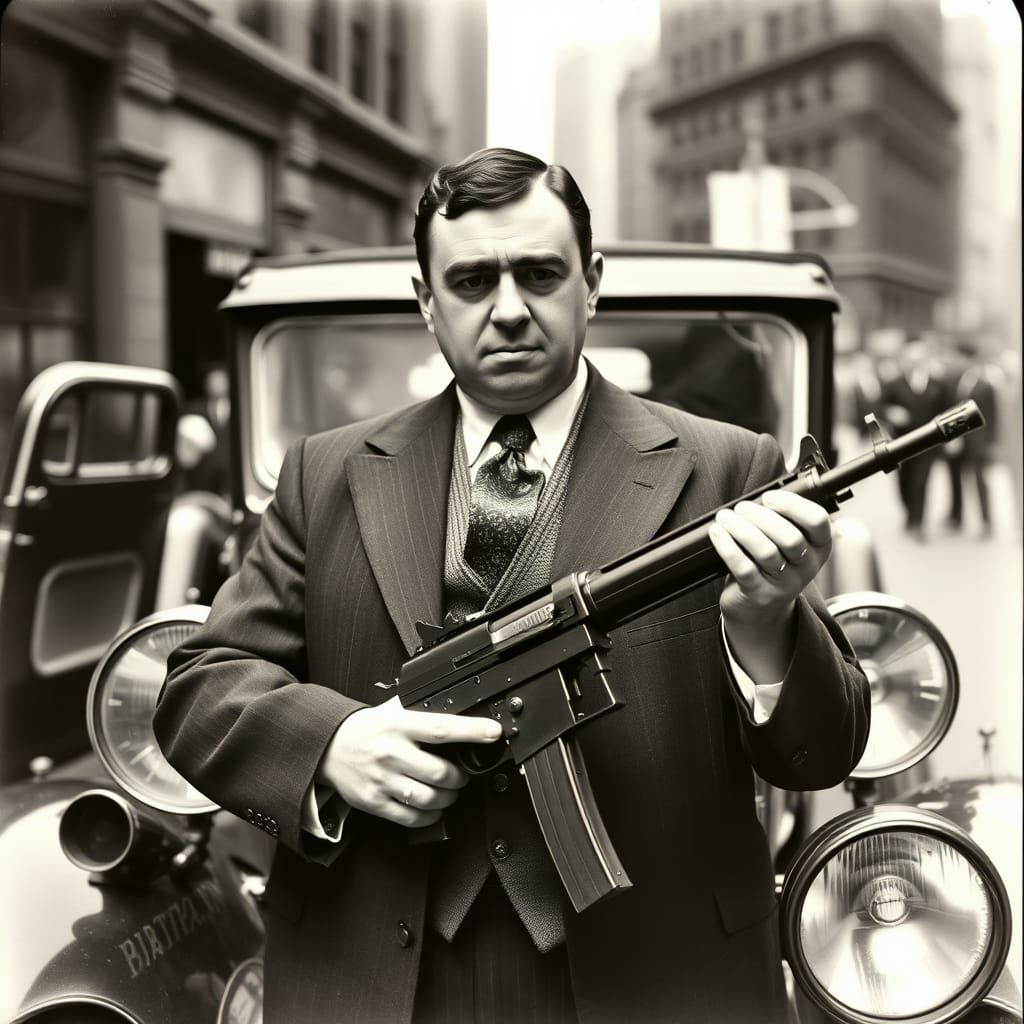 Gangster Al Capone Stands Beside His Car in 1920s Chicago