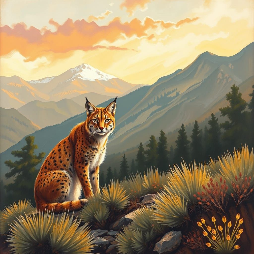 Bobcat in Foothills as Sanguine Painting