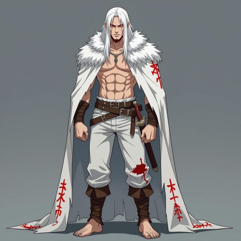 Scarred Albino Warrior in Animal Skin Cloak