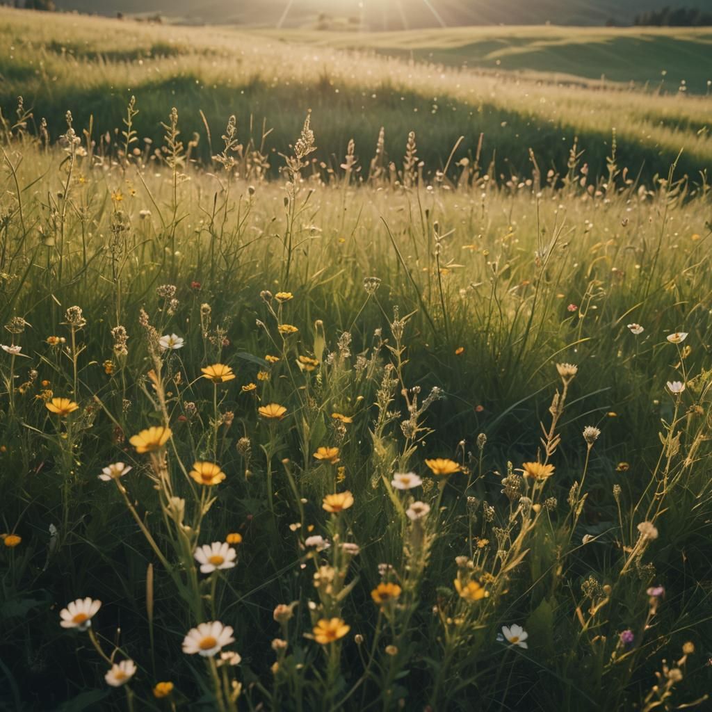 Lush Meadow Film Still in Golden Light