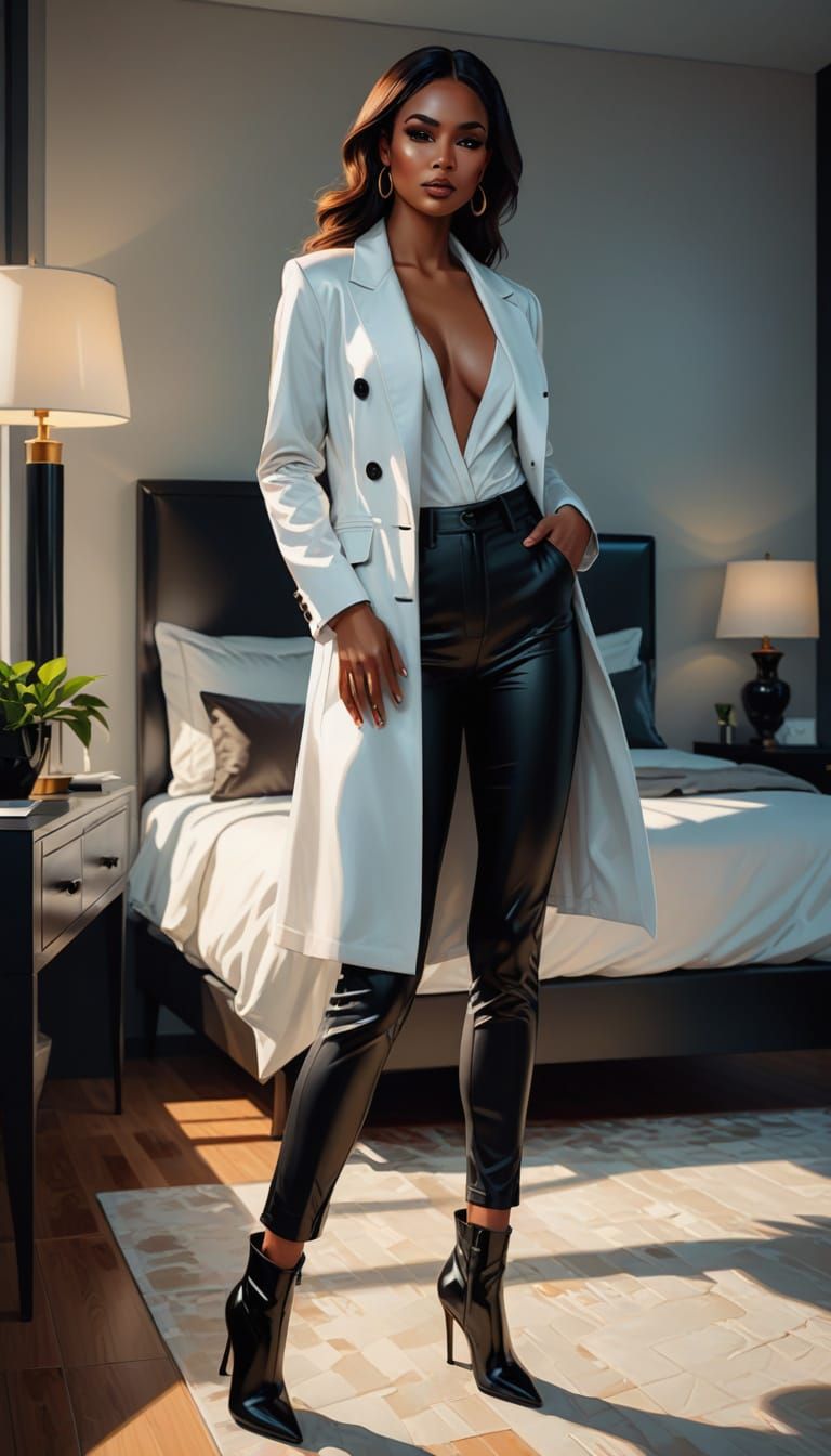 Sultry Dominican Woman in Seductive Bedroom Pose