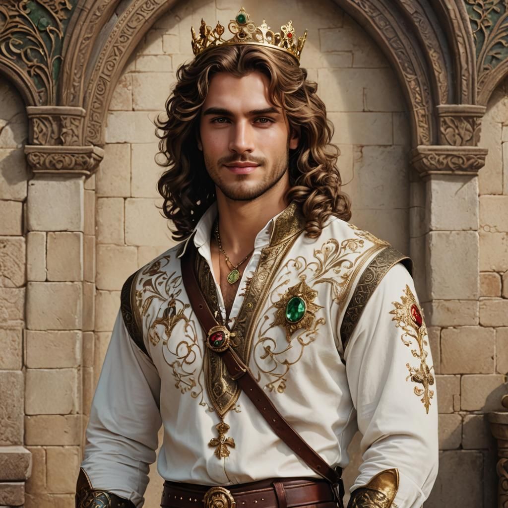 Medieval King Portrait with Gold Crown