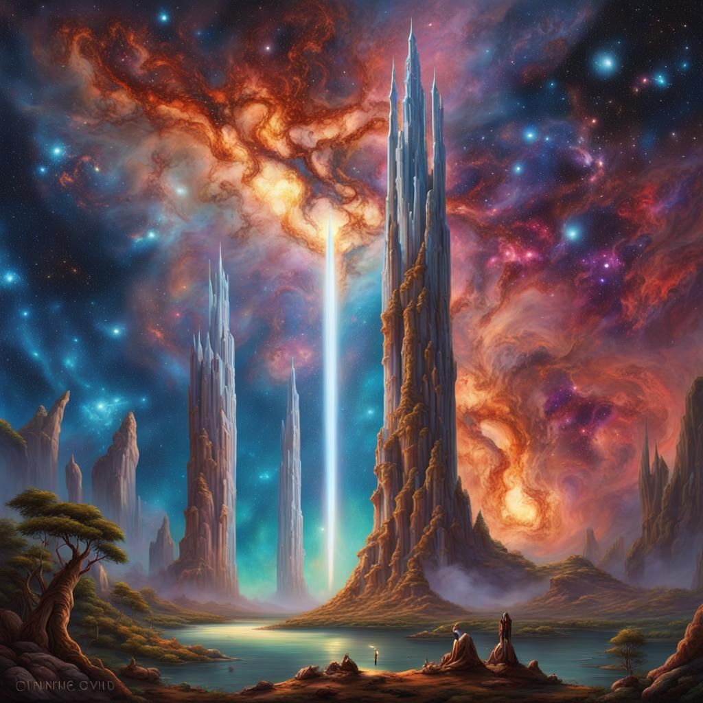 Candles Light a Galaxy Oasis: Detailed Matte Painting