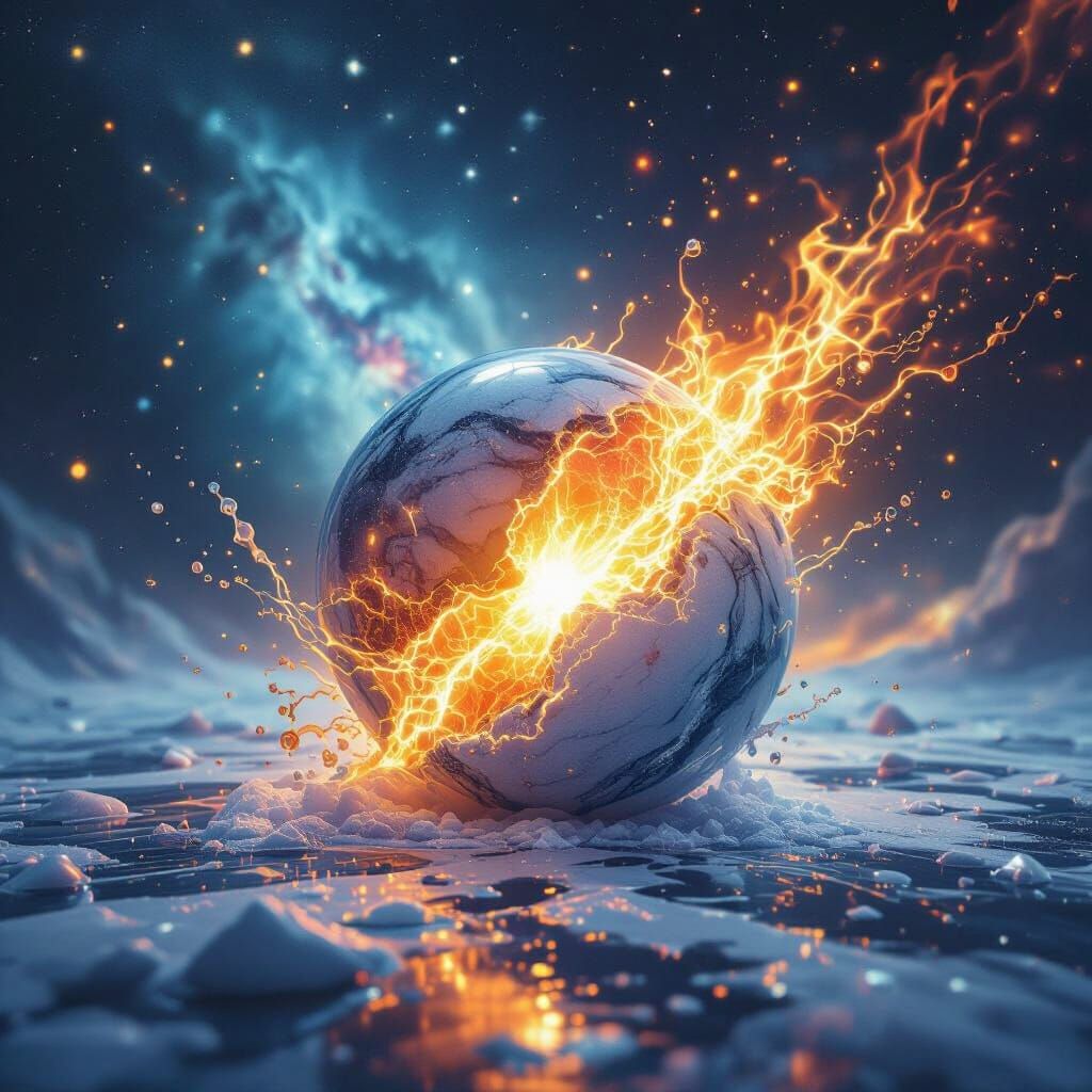 Fiery Ice Marble Unleashes Galaxy