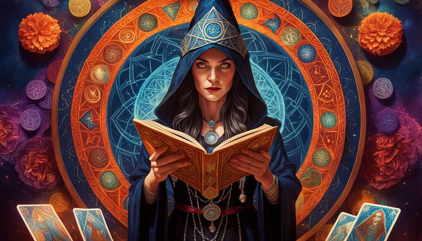Sorceress Tarot Reading in Hyperrealistic Style