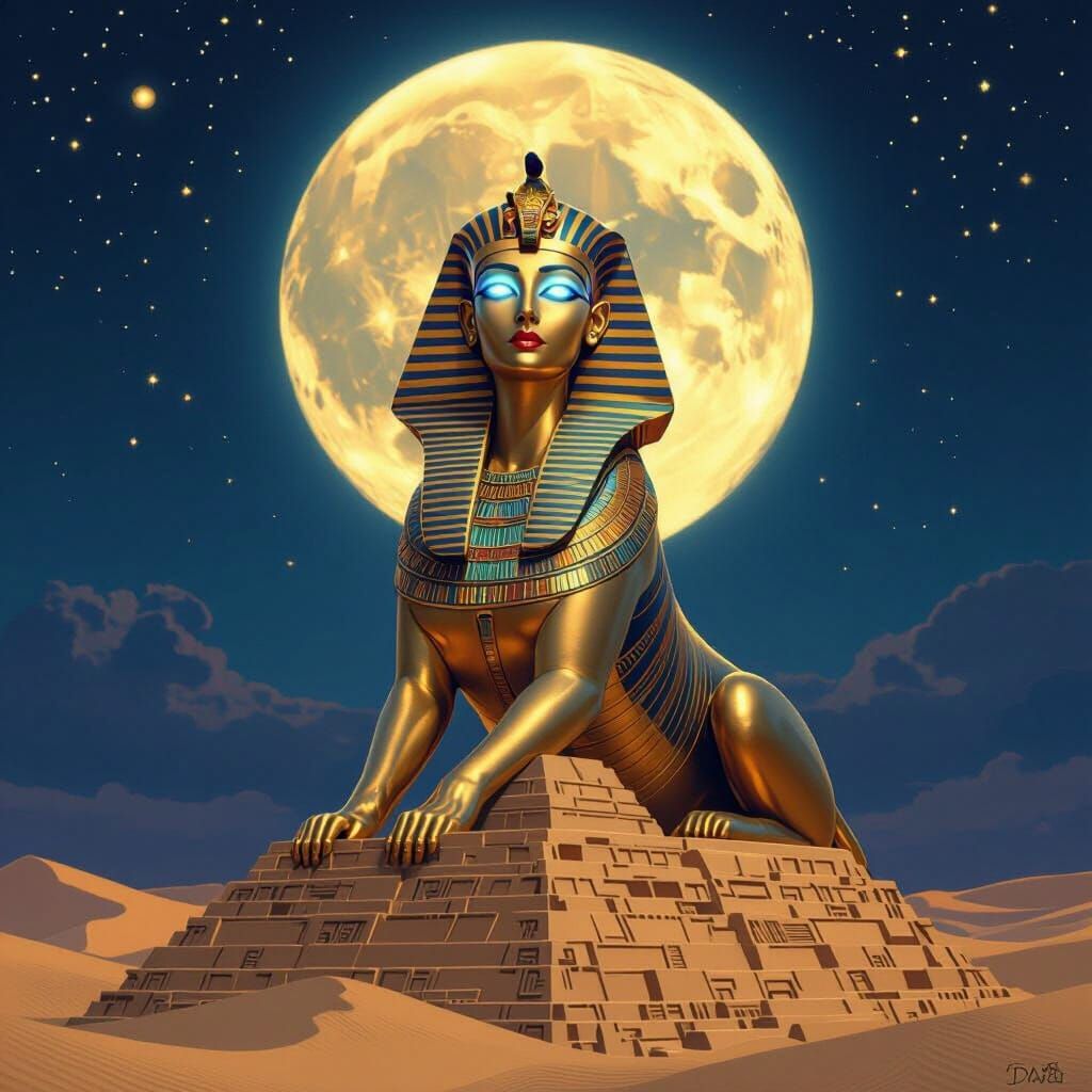 Art Deco Sphinx in Moonlight