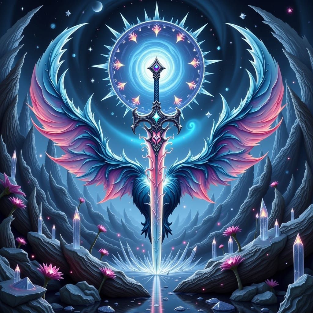 Majestic Ice Sword with Iridescent Scales and Frost-Kissed F...