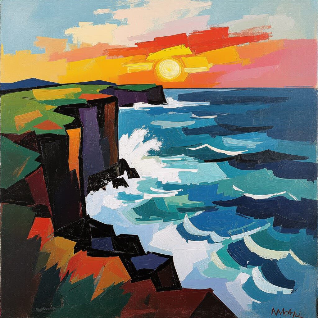 Dramatic Coastal View in Abstract Expressionist Style