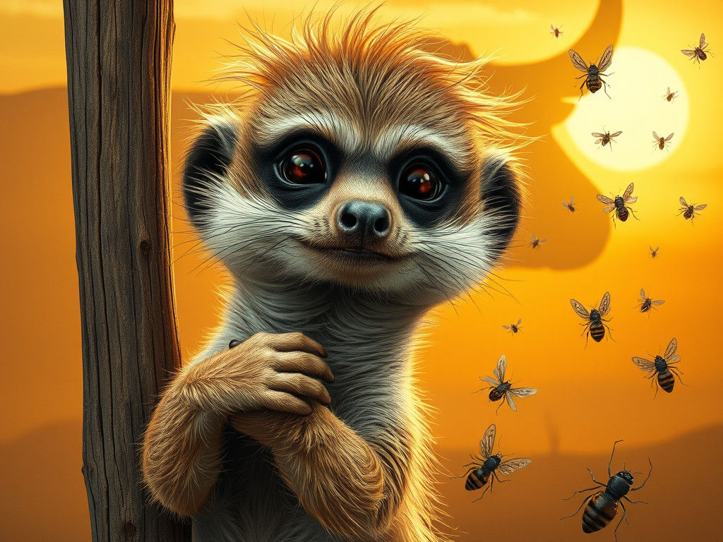 Whimsical Meerkat Portrait in Surreal Landscape