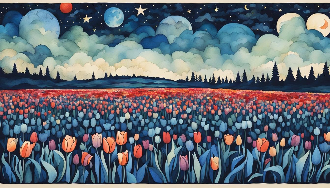 Blue Tulips Asemic Typographic Poster