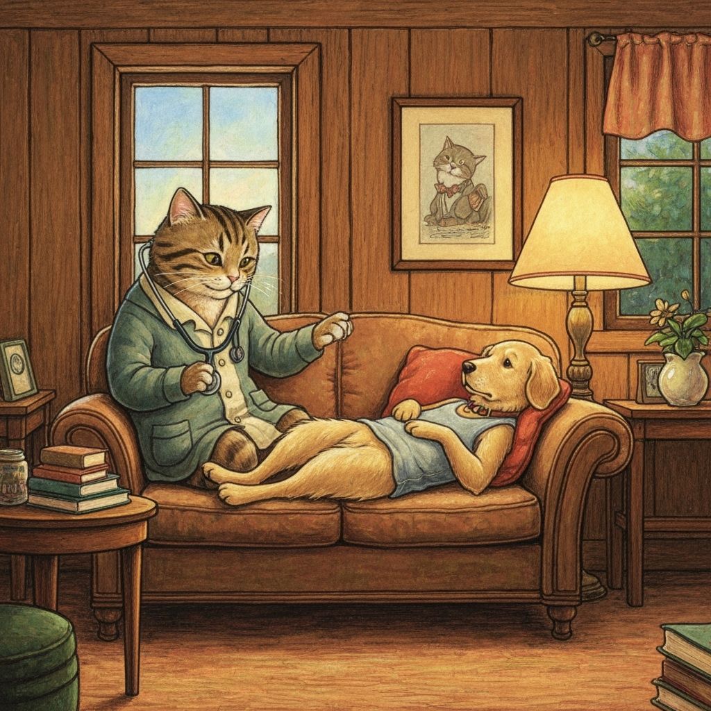 Cat Psychiatrist Treats Dog Patient in Cozy Office