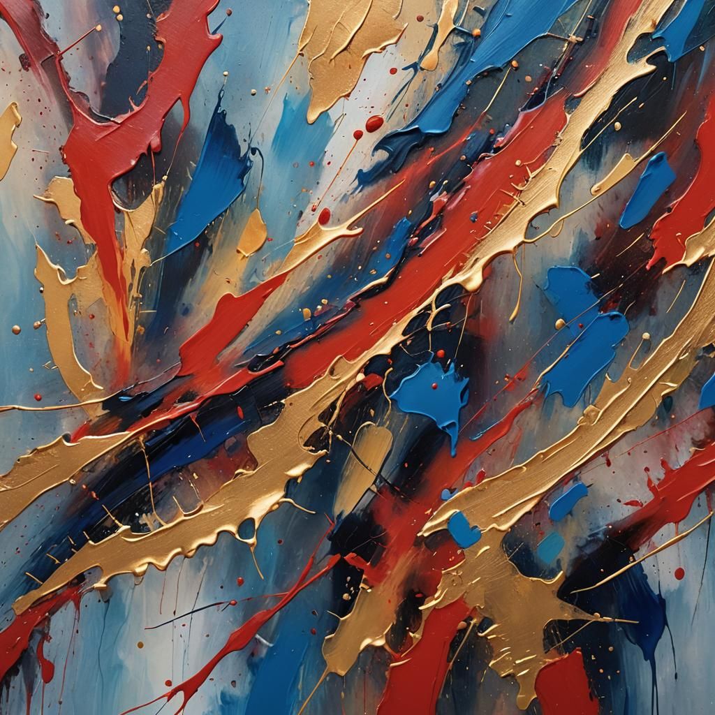 Abstract Expressionism: Red, Blue, and Gold Smears