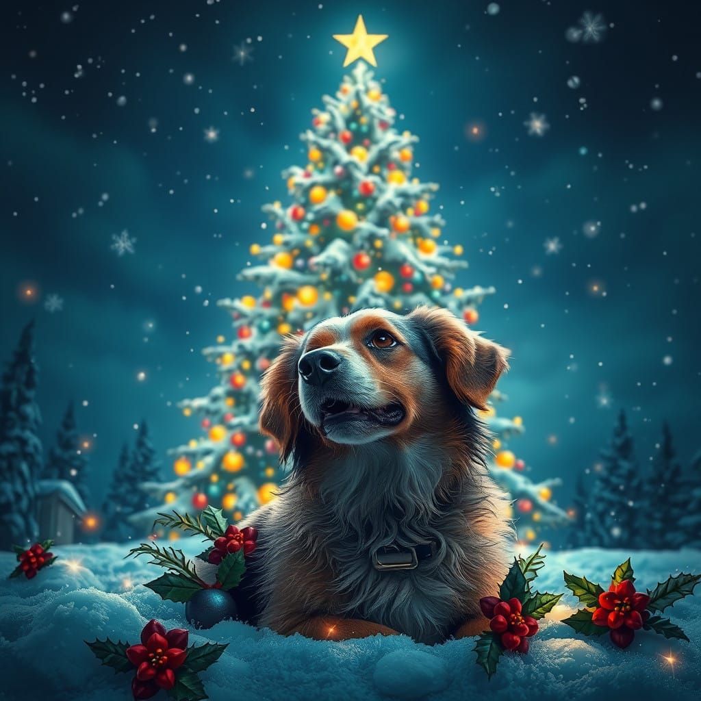 Majestic Festive Canine in Vibrant Christmas Wonderland