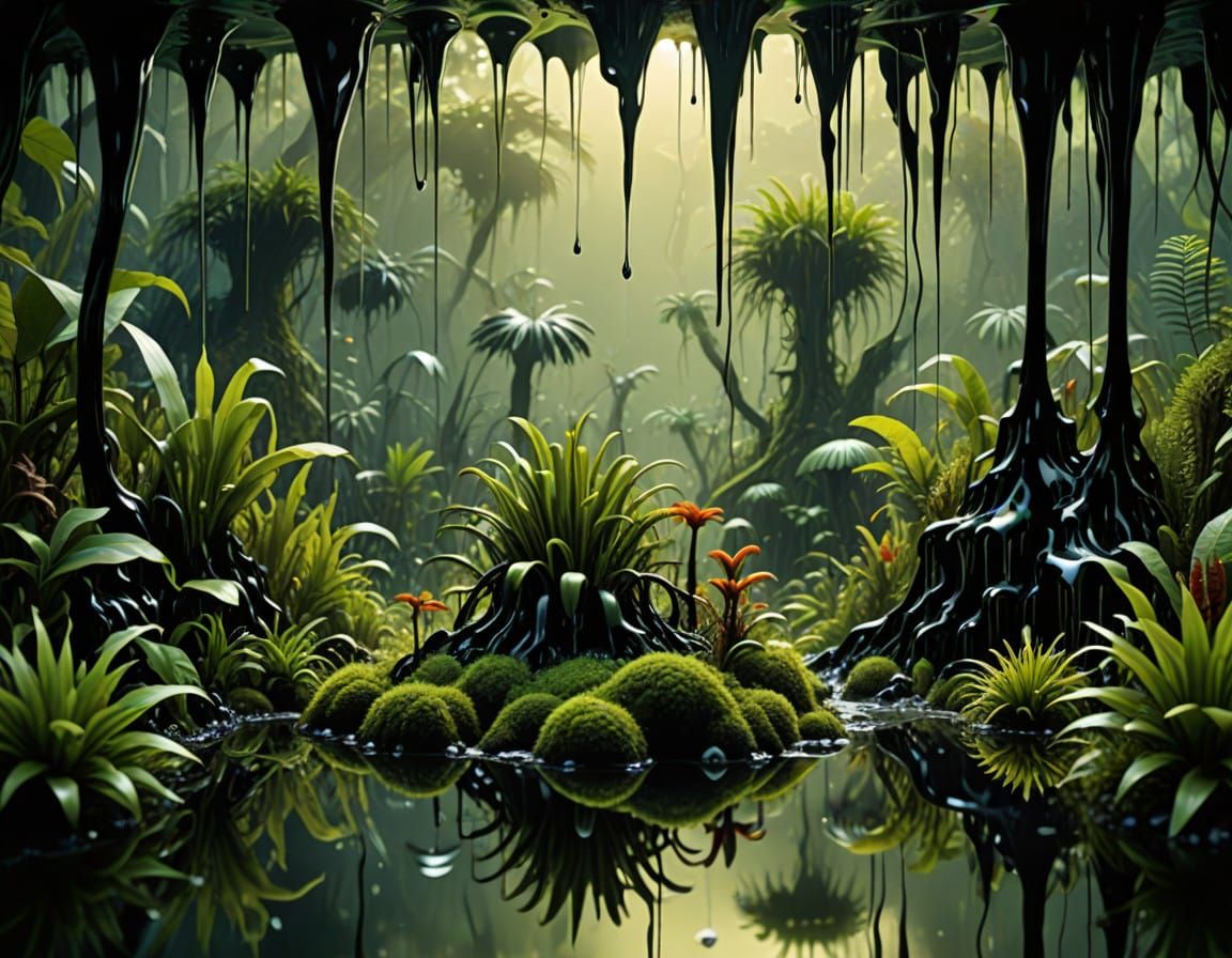 Surreal Dripping Waterworld Ecosystem in Abstract Style