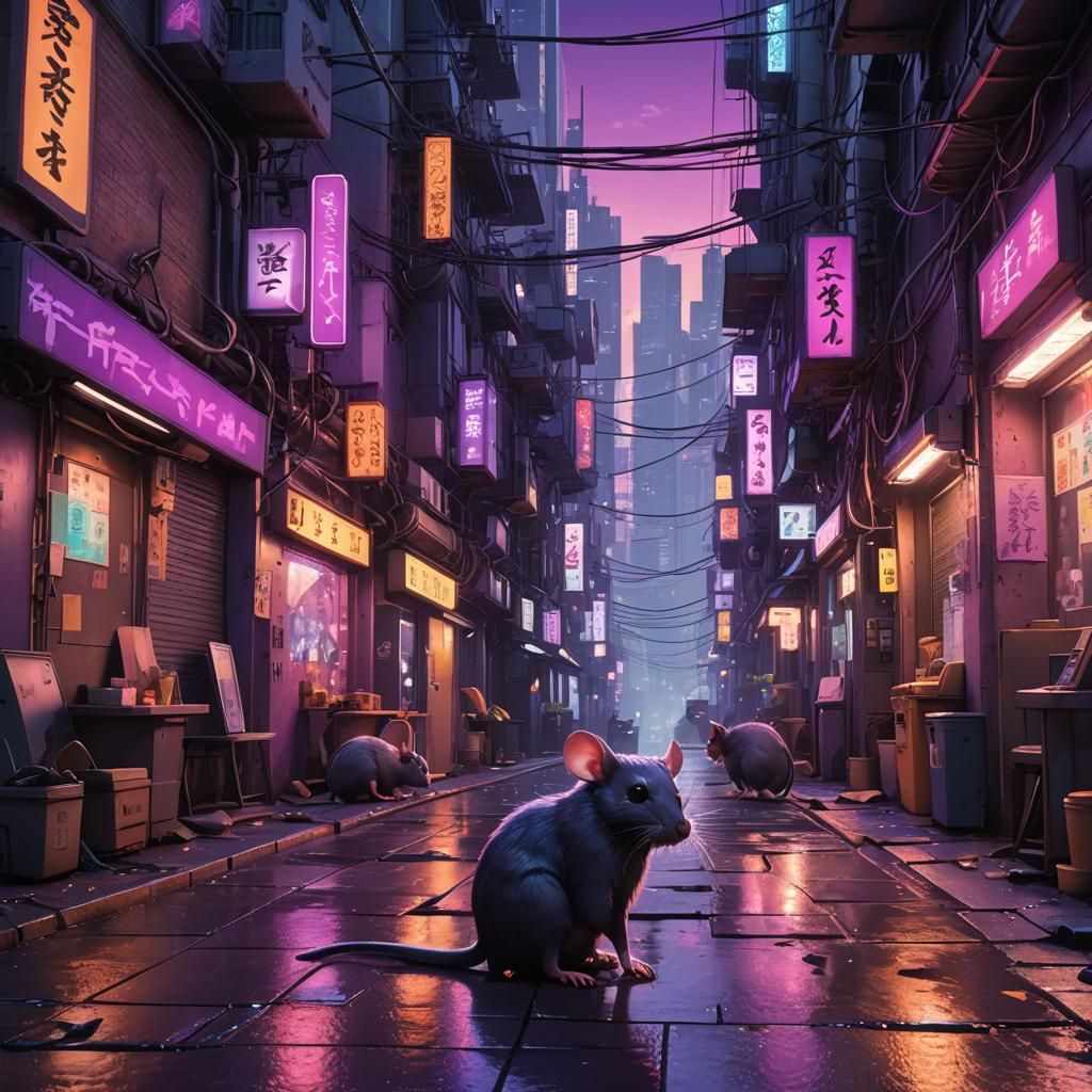 Cyberpunk Anime Cityscape with Neon-Lit Alley
