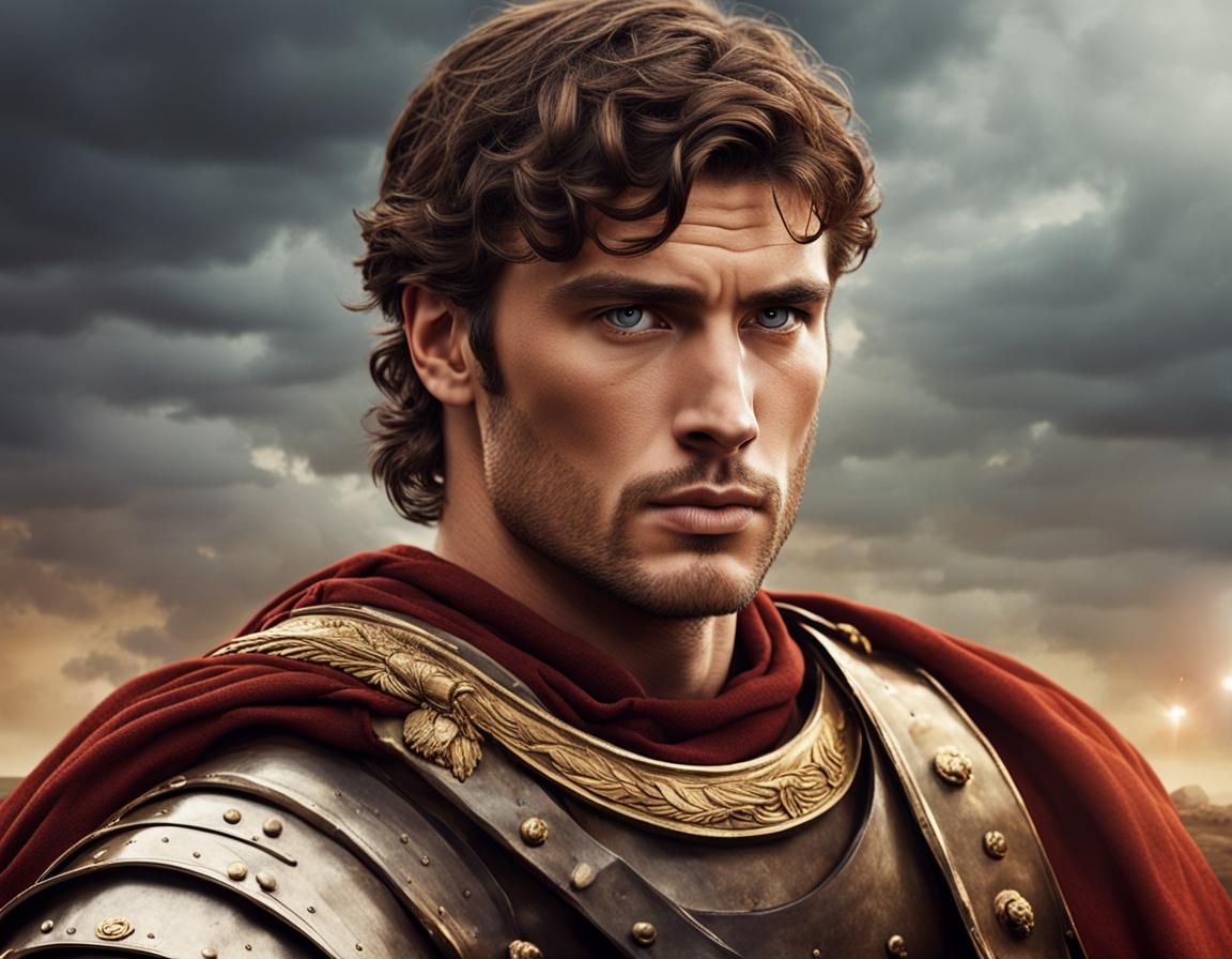 Young Roman General Portrait on Battlefield