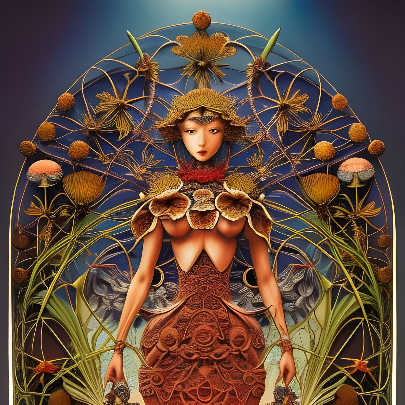 Girl with Flowers: Collage Sculpture Illustration