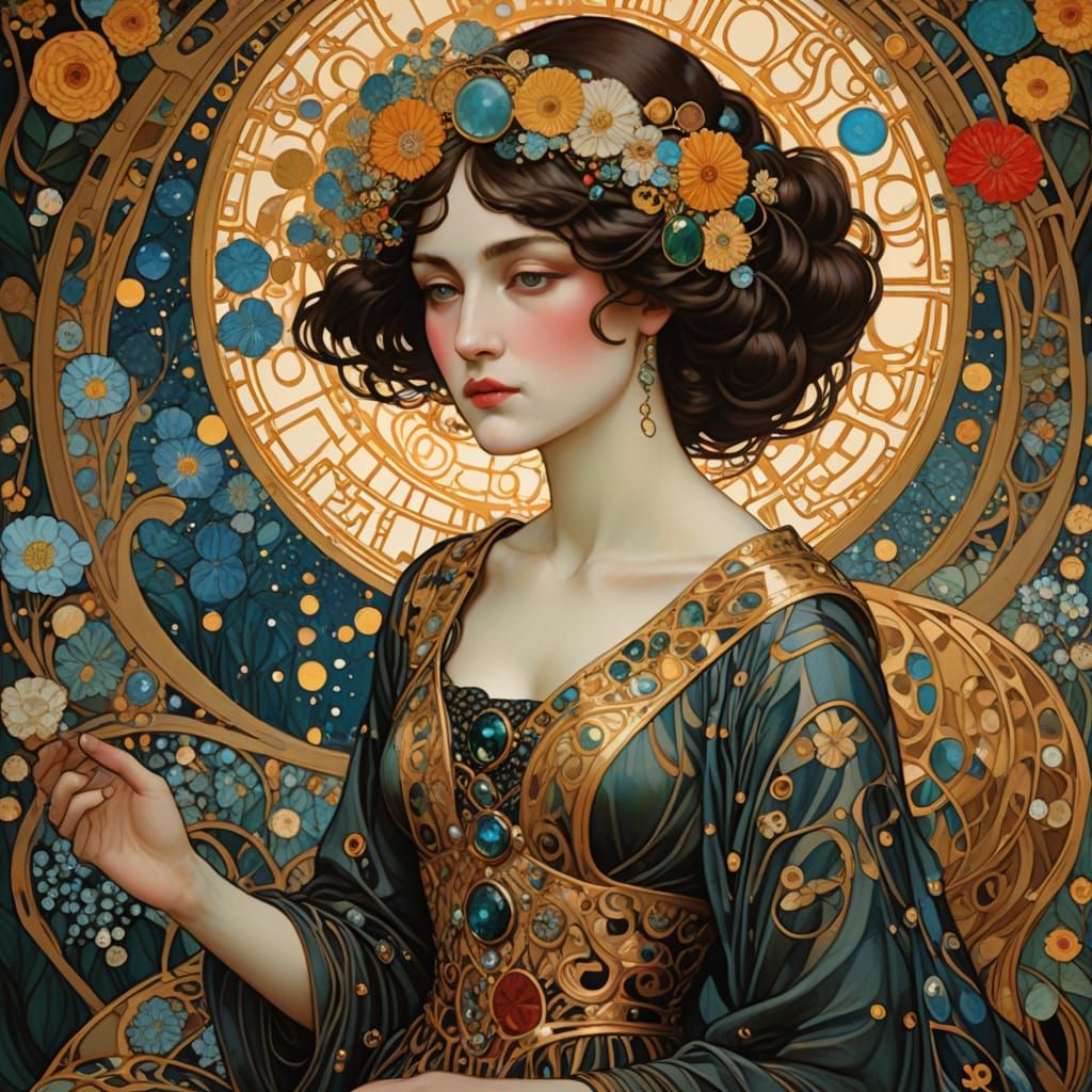 Golden Jewelbug in Gustav Klimt Style