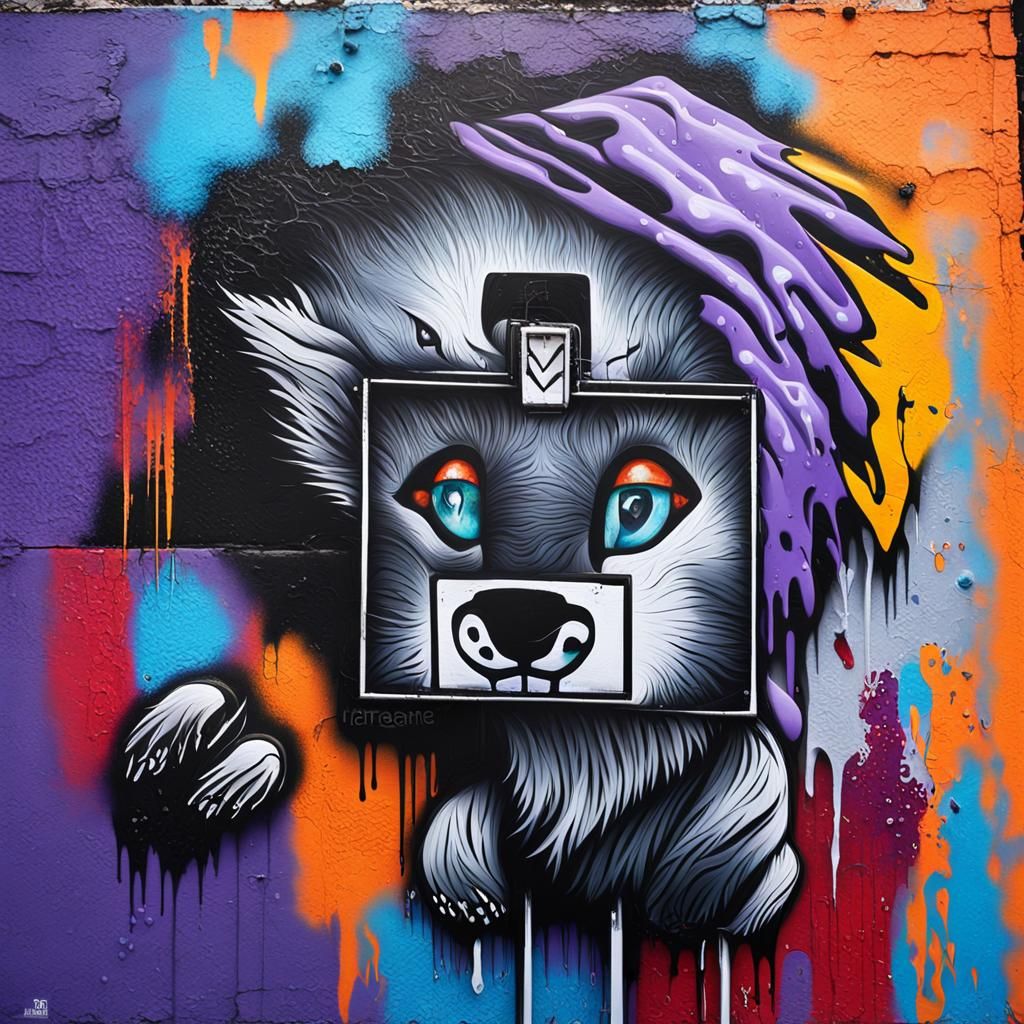 Vibrant Graffiti Wolf Street Art in Abstract Expressionism