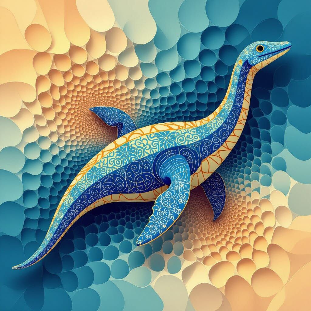 Abstract Plesiosaur with Fractal Vector Design