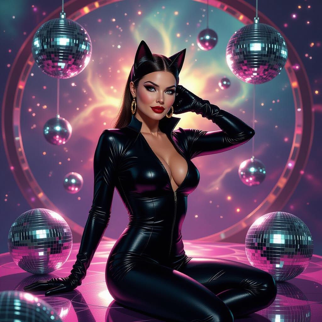 Catwoman in 1970s Disco, Cosmic Klimt Style