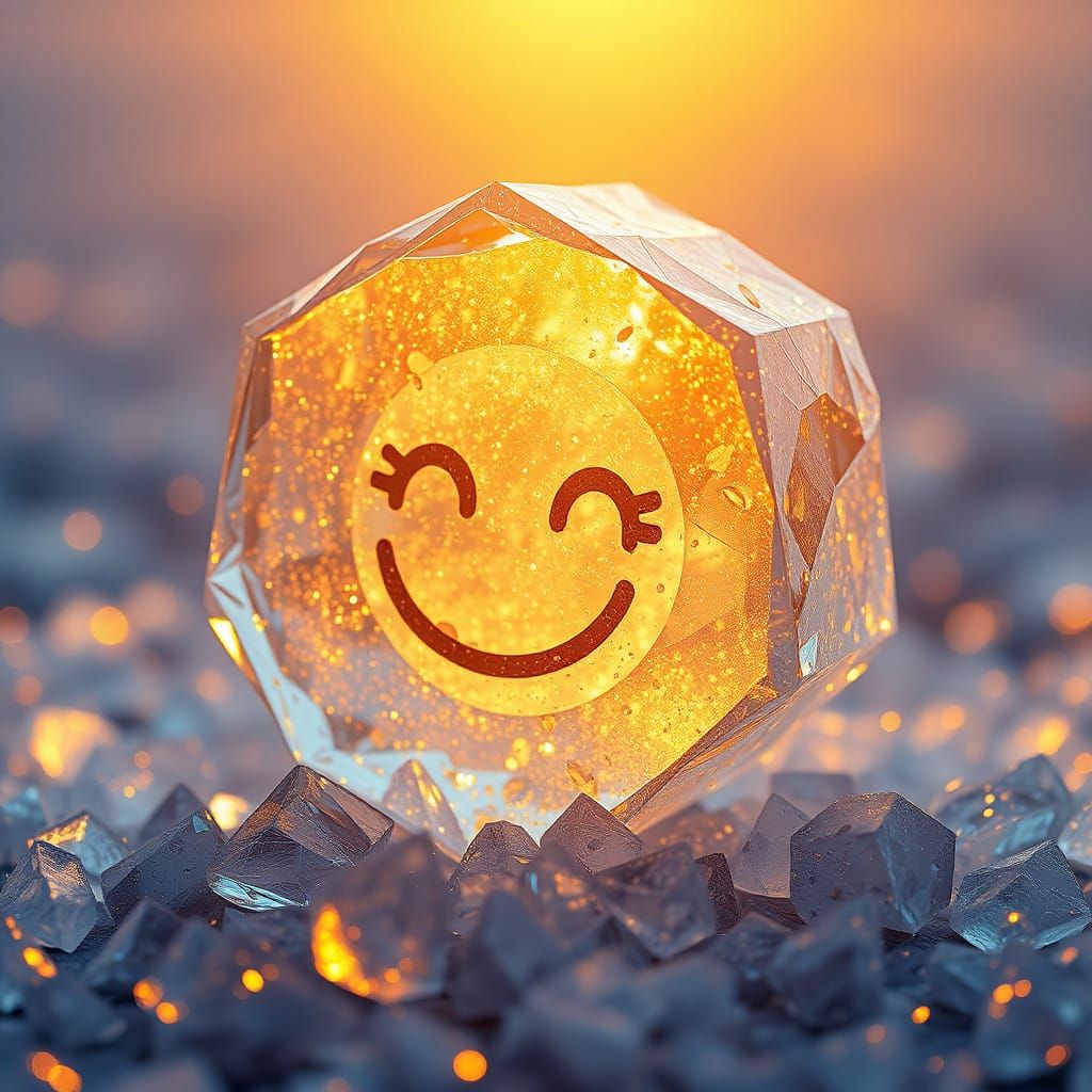 Translucent Golden Sculpture with Smiling Face