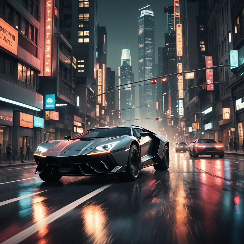 Futuristic Lamborghini LM002 Concept on Neon Highway