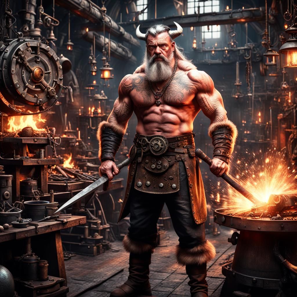 Steampunk Viking Blacksmith in Detailed Digital Painting
