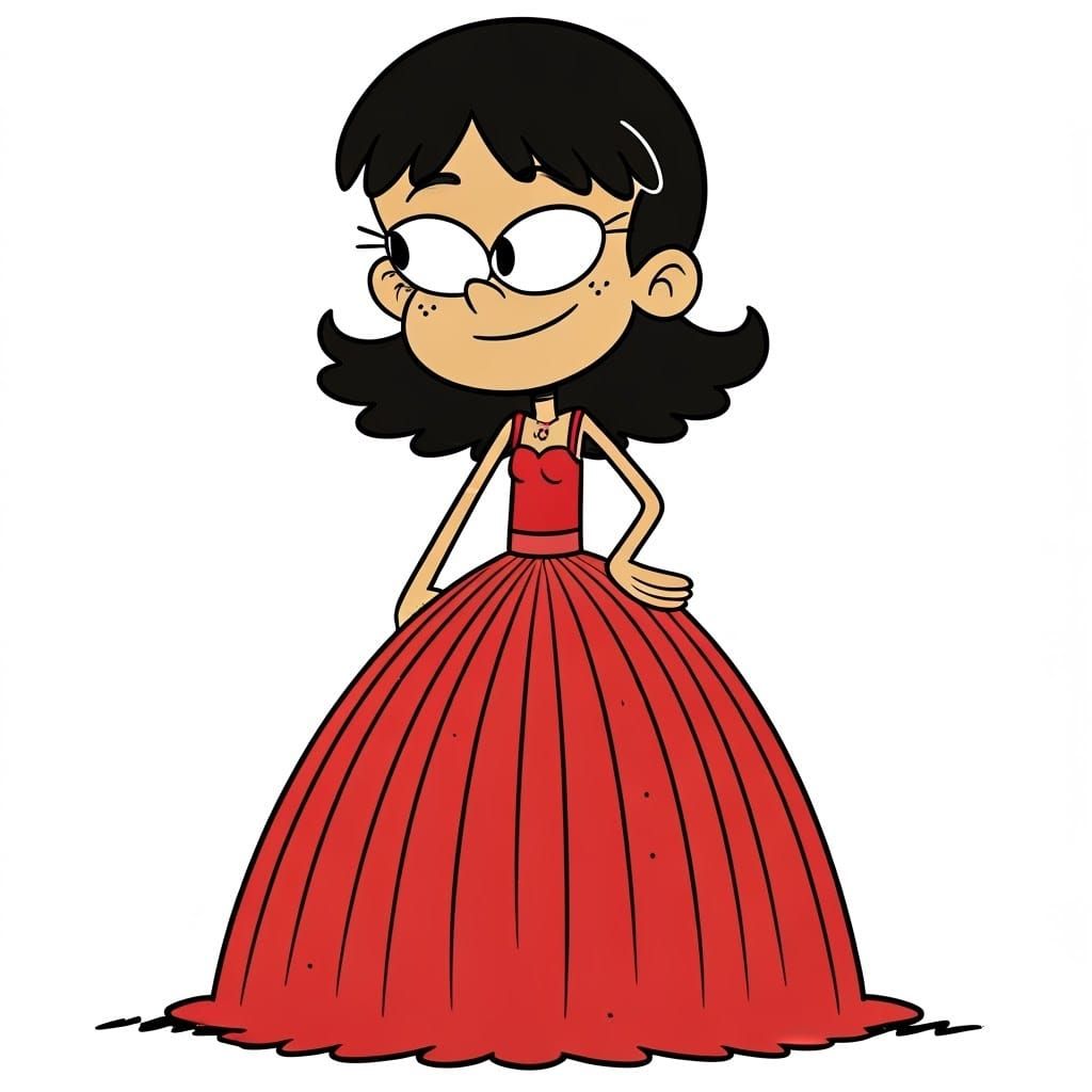 The Loud House cartoon style: Stella Zhau wearing a long red...