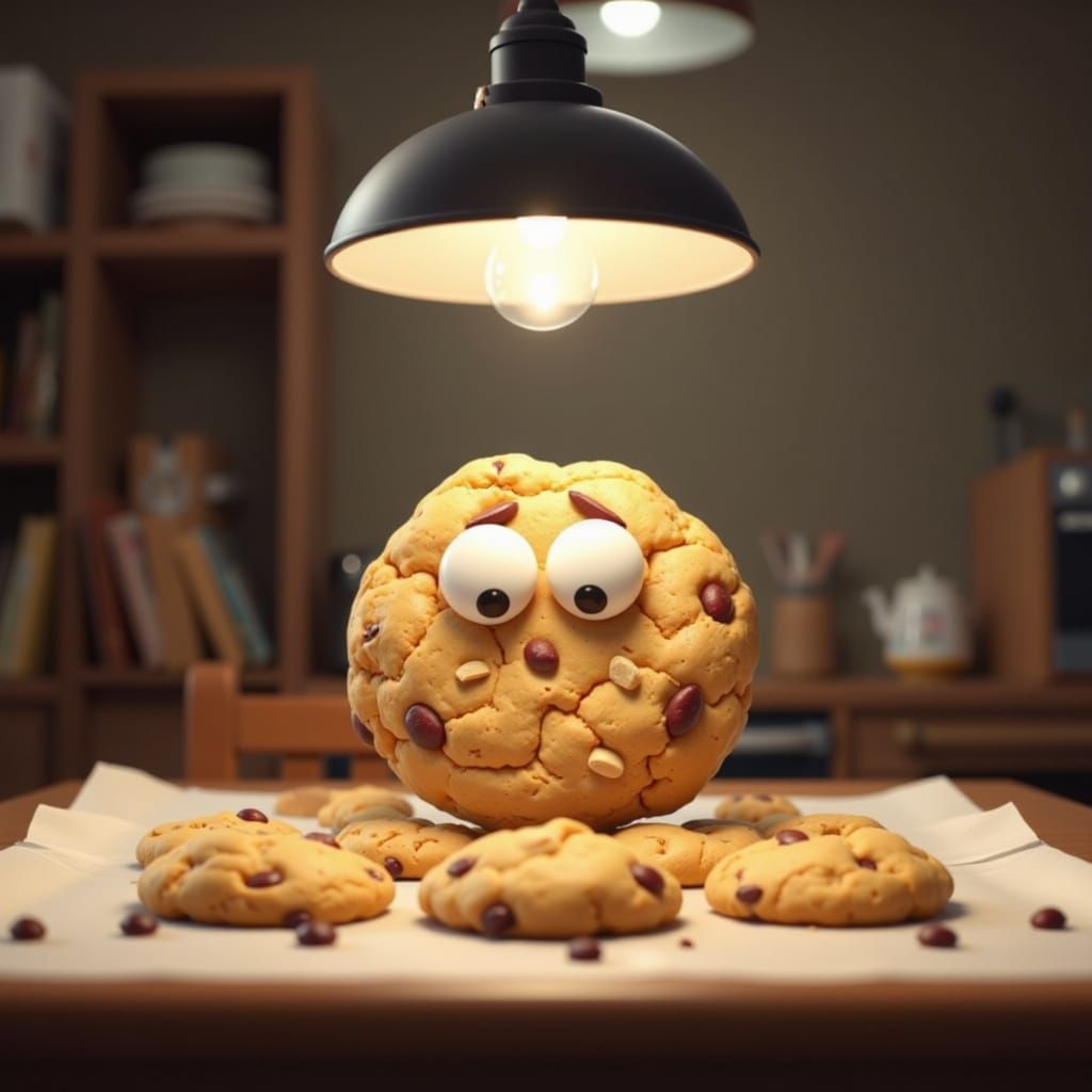 Sleeping Oatmeal Cookie with Raisin Eyes on Baking Sheet